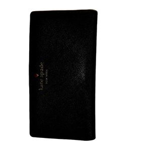 Kate spade black leather large polka dot silk lined wallet